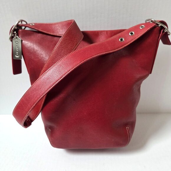 Vintage Coach Soho Legacy Duffle Red Leather Hobo Bucket Bag 9186 - Picture 2 of 16